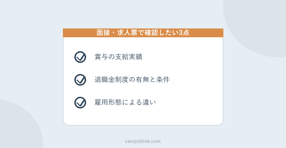 介護職の賞与・退職金を求人票で確認するイメージ